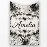Grunge Black Ink Splatter on Concrete Seamless Pattern Lovely  Personalised Custom Name Super Soft Fleece Blanket Bed Sofa Throw