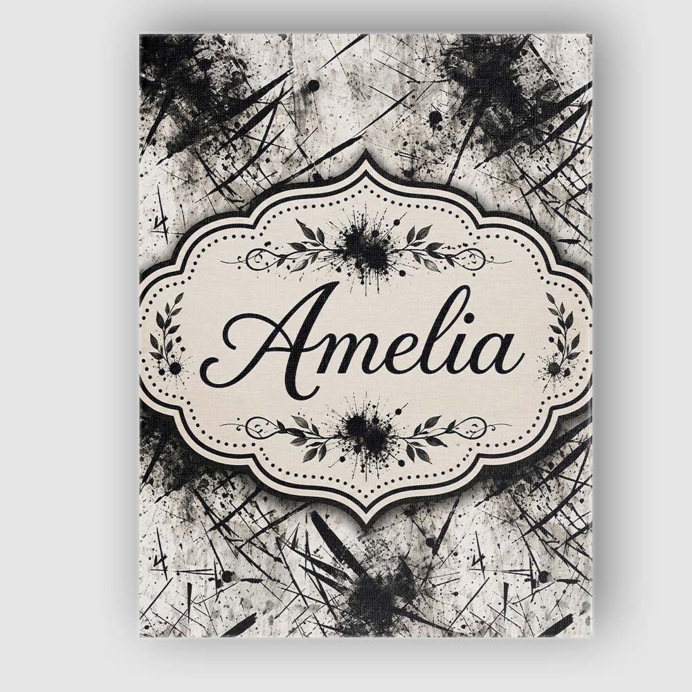 Personalised Name Grunge Black Ink Splatter Custom  Bespoke Interior Contemporary Canvas Wall Art Print Decor Picture Ready to Hang