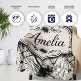 Grunge Black Ink Splatter on Concrete Seamless Pattern Lovely  Personalised Custom Name Super Soft Fleece Blanket Bed Sofa Throw