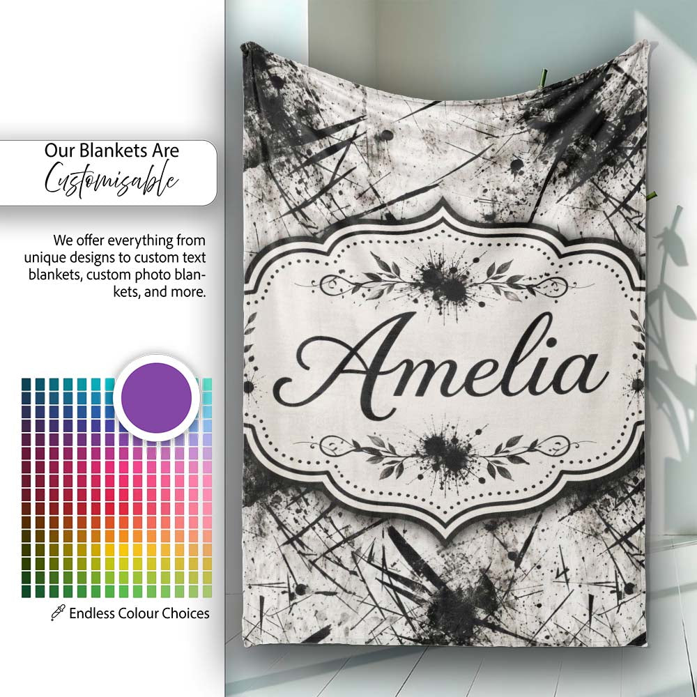 Grunge Black Ink Splatter on Concrete Seamless Pattern Lovely  Personalised Custom Name Super Soft Fleece Blanket Bed Sofa Throw