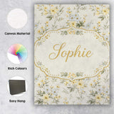 Personalised Name Soft Yellow and White Floral Pattern Cream Background Seamless Custom Canvas Wall Art Print Decor Picture Ready to Hang