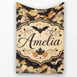 Vintage Halloween Bats in Autumn Leaves Moody Orange and Black  Personalised Custom Name Super Soft Fleece Blanket Bed Sofa Throw