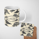 Personalized Custom Name Elegant Bonsai Trees on Neutral Background Pattern Asian Botanical 11oz Ceramic Coffee Tea Mug White Large Handle