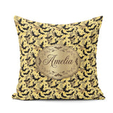 Custom Name Ornate Gothic Bats Floral Swirls on Golden Halloween Square Filled Cushion Throw Pillow Sofa Bed Home Decor Zip Washable UK Made