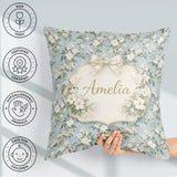 Custom Name Light Blue Ditsy Floral Small Blossom Repeat Cute Square Filled Cushion Throw Pillow Sofa Bed Home Decor Zip Washable UK Made