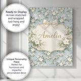 Personalised Name Light Blue Ditsy Floral Small Blossom Repeat Cute Custom Canvas Wall Art Print Decor Picture Ready to Hang