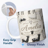 Personalized Custom Name Black and White Farm Goat Rustic Animal Seamless Pattern Lovely 11oz Ceramic Coffee Tea Mug White Large Handle