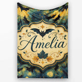 Starry Night Swirling Sky with Bats Artistic Van Gogh Style Lovely  Personalised Custom Name Super Soft Fleece Blanket Bed Sofa Throw