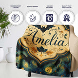 Starry Night Swirling Sky with Bats Artistic Van Gogh Style Lovely  Personalised Custom Name Super Soft Fleece Blanket Bed Sofa Throw