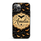 Cute Cartoon Bats and Stars on Black Background Custom Name Protective Phone Case Mobile Cover Durable Everyday Smartphone Shock Resistant