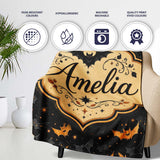 Cute Cartoon Bats and Stars on Black Background Fun Halloween Lovely  Personalised Custom Name Super Soft Fleece Blanket Bed Sofa Throw