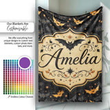 Cute Cartoon Bats and Stars on Black Background Fun Halloween Lovely  Personalised Custom Name Super Soft Fleece Blanket Bed Sofa Throw