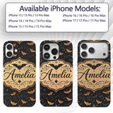 Cute Cartoon Bats and Stars on Black Background Custom Name Protective Phone Case Mobile Cover Durable Everyday Smartphone Shock Resistant
