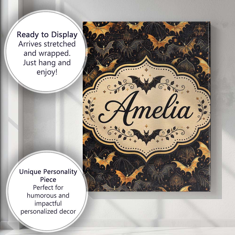 Personalised Name Elegant Gold and Black Custom  Interior Decorative Contemporary Canvas Wall Art Print Decor Picture Ready to Hang