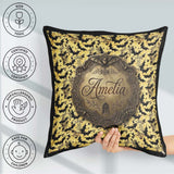 Custom Name Classic Bats in Yellow Cloudy Sky Halloween Seamless Square Filled Cushion Throw Pillow Sofa Bed Home Decor Zip Washable UK Made