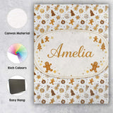 Personalised Name Gingerbread Christmas Cookies Pattern White Custom Contemporary Display Canvas Wall Art Print Decor Picture Ready to Hang
