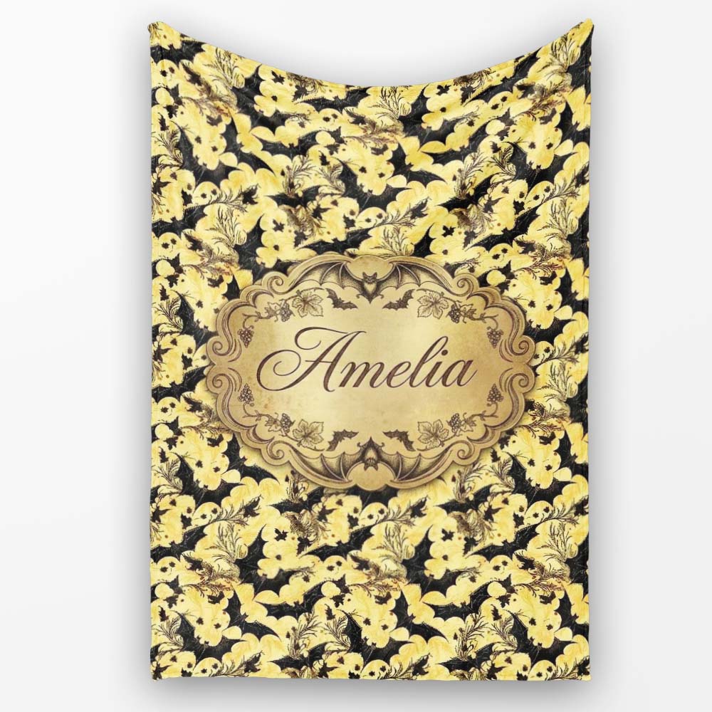 Minimal Bats in Soft Beige and Grey Cloud Texture Subtle Halloween  Personalised Custom Name Super Soft Fleece Blanket Bed Sofa Throw