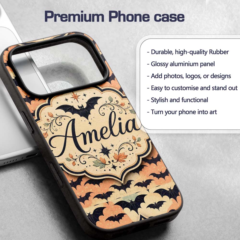 Bats with Pastel Cloud Layers Unique Halloween Custom Name Protective Phone Case Mobile Cover Durable Everyday Smartphone Shock Resistant