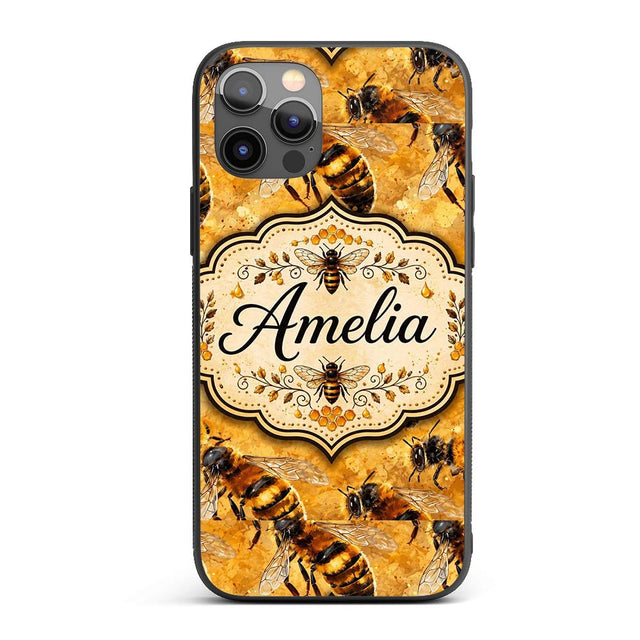 Detailed Honey Bees on Golden Background Nature Custom Name Protective Phone Case Mobile Cover Durable Everyday Smartphone Shock Resistant