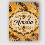Personalised Name Detailed Honey Bees on Custom  Unique Gift Idea Elegant Feature Canvas Wall Art Print Decor Picture Ready to Hang