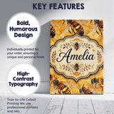 Personalised Name Detailed Honey Bees on Custom  Unique Gift Idea Elegant Feature Canvas Wall Art Print Decor Picture Ready to Hang