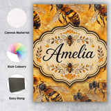 Personalised Name Detailed Honey Bees on Custom  Unique Gift Idea Elegant Feature Canvas Wall Art Print Decor Picture Ready to Hang