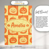 Halloween Pumpkin Faces in Warm Yellow and Orange Grid Seamless  Personalised Custom Name Super Soft Fleece Blanket Bed Sofa Throw