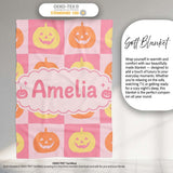 Cute Pumpkin Faces on Soft Pink Background Halloween Seamless Lovely  Personalised Custom Name Super Soft Fleece Blanket Bed Sofa Throw