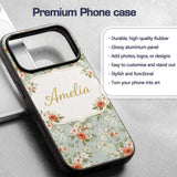 Peach Rose Floral Pattern Blue Printed Design Custom Name Protective Phone Case Mobile Cover Durable Everyday Smartphone Shock Resistant
