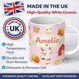 Personalized Custom Name Cute Farm Goat Barn Hay Bale Chick Milk Bucket Rose Background 11oz Ceramic Coffee Tea Mug White Large Handle