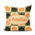 Custom Name Halloween Pumpkin Faces in Olive and Beige Seamless Square Filled Cushion Throw Pillow Sofa Bed Home Decor Zip Washable UK Made