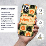 Halloween Pumpkin Faces in Olive Printed Design Custom Name Protective Phone Case Mobile Cover Durable Everyday Smartphone Shock Resistant