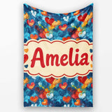 Abstract Painted Hearts Blue Red Orange Brushstroke Seamless Pattern  Personalised Custom Name Super Soft Fleece Blanket Bed Sofa Throw