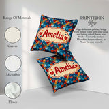 Custom Name Abstract Hearts Blue Red Orange Brushstroke Seamless Square Filled Cushion Throw Pillow Sofa Bed Home Decor Zip Washable UK Made