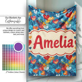 Abstract Painted Hearts Blue Red Orange Brushstroke Seamless Pattern  Personalised Custom Name Super Soft Fleece Blanket Bed Sofa Throw