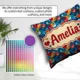 Custom Name Abstract Hearts Blue Red Orange Brushstroke Seamless Square Filled Cushion Throw Pillow Sofa Bed Home Decor Zip Washable UK Made