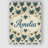 Personalised Name Elegant Blue Gold Ornate Custom  Bespoke Contemporary Statement Canvas Wall Art Print Decor Picture Ready to Hang