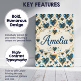 Personalised Name Elegant Blue Gold Ornate Custom  Bespoke Contemporary Statement Canvas Wall Art Print Decor Picture Ready to Hang