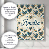 Personalised Name Elegant Blue Gold Ornate Custom  Bespoke Contemporary Statement Canvas Wall Art Print Decor Picture Ready to Hang