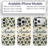 Elegant Blue Gold Ornate Heart Printed Design Custom Name Protective Phone Case Mobile Cover Durable Everyday Smartphone Shock Resistant
