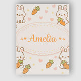 Personalised Name Cute Bunny Carrot Cartoon Animal Pattern Beautiful Custom  Home Canvas Wall Art Print Decor Picture Ready to Hang