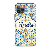 Vintage Floral Motif Blue Yellow Printed Design Custom Name Protective Phone Case Mobile Cover Durable Everyday Smartphone Shock Resistant