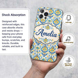 Vintage Floral Motif Blue Yellow Printed Design Custom Name Protective Phone Case Mobile Cover Durable Everyday Smartphone Shock Resistant