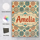 Personalised Name Boho Mandala Floral Custom Modern Room Accent Creative Decorator Style Canvas Wall Art Print Decor Picture Ready to Hang