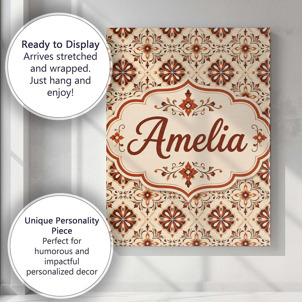 Personalised Name Rustic Geometric Floral Custom  Unique Gift Idea Elegant Feature Canvas Wall Art Print Decor Picture Ready to Hang