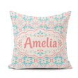 Custom Name Pastel Floral Tile Pink Teal Seamless Pattern Lovely Square Filled Cushion Throw Pillow Sofa Bed Home Decor Zip Washable UK Made