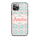 Pastel Floral Geometric Tile Pink Teal Seamless Custom Name Protective Phone Case Mobile Cover Durable Everyday Smartphone Shock Resistant
