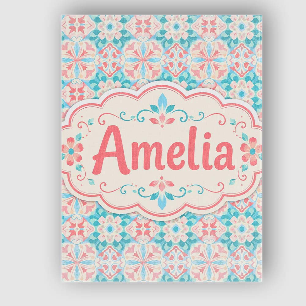 Personalised Name Pastel Floral Geometric Custom  Unique Gift Idea Elegant Feature Canvas Wall Art Print Decor Picture Ready to Hang