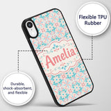 Pastel Floral Geometric Tile Pink Teal Seamless Custom Name Protective Phone Case Mobile Cover Durable Everyday Smartphone Shock Resistant
