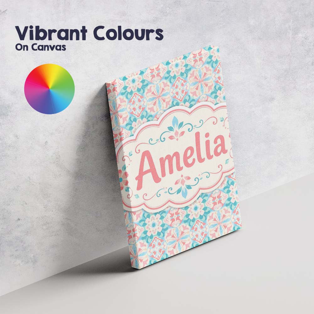 Personalised Name Pastel Floral Geometric Custom  Unique Gift Idea Elegant Feature Canvas Wall Art Print Decor Picture Ready to Hang